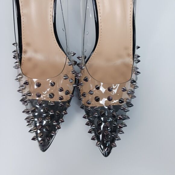 Yoki Heels Size 8.5 Black Transparent Stud Accent Stiletto - Picture 6 of 8